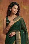 Tarang 2.0 ~ Handloom Cotton Silk Sleek Designer Border in Forest Green - verymuchindian.com
