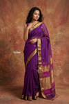 Tarang 2.0 ~ Handloom Cotton Silk Sleek Designer Border in Purple Gold - verymuchindian.com