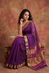 Tarang 2.0 ~ Handloom Cotton Silk Sleek Designer Border in Purple Gold - verymuchindian.com