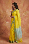 Tarang 2.0 ~ Handloom Cotton Silk Sleek Designer Border in Yellow Blue - verymuchindian.com