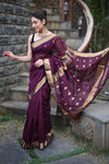 Tarang Exclusive ~ Handloom Cotton Silk Meenawork Sleek Designer Border in Rose Maroon with Buttis - verymuchindian.com