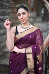Tarang Exclusive ~ Handloom Cotton Silk Meenawork Sleek Designer Border in Rose Maroon with Buttis - verymuchindian.com