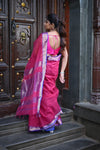 Tarang ~ Handloom Cotton Silk Checks Sleek Designer Border in Majestic Pink & Purple - verymuchindian.com