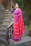 Tarang ~ Handloom Cotton Silk Garbhareshmi Border in Magenta Pink & Red - verymuchindian.com