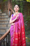 Tarang ~ Handloom Cotton Silk Garbhareshmi Border in Magenta Pink & Red - verymuchindian.com