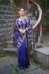 Tarang ~ Handloom Cotton Silk Linear Stripes Sleek Designer Border in Royal Blue - verymuchindian.com