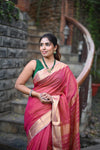 Tarang ~ Handloom Cotton Silk Sleek Designer Border in Beige Pink - verymuchindian.com