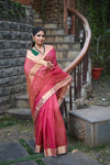 Tarang ~ Handloom Cotton Silk Sleek Designer Border in Beige Pink - verymuchindian.com
