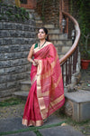 Tarang ~ Handloom Cotton Silk Sleek Designer Border in Beige Pink - verymuchindian.com