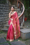 Tarang ~ Handloom Cotton Silk Sleek Designer Border in Beige Pink - verymuchindian.com
