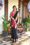 Tarang ~ Handloom Cotton Silk Sleek Designer Border in Black & Pink - verymuchindian.com