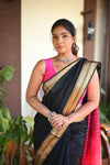 Tarang ~ Handloom Cotton Silk Sleek Designer Border in Black & Pink - verymuchindian.com