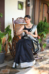Tarang ~ Handloom Cotton Silk Sleek Designer Border in Black with Silver - verymuchindian.com