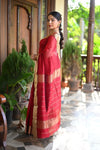 Tarang ~ Handloom Cotton Silk Sleek Designer Border in Crimson Red - verymuchindian.com