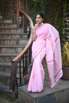 Tarang ~ Handloom Cotton Silk Sleek Designer Border in Feather Pink - verymuchindian.com