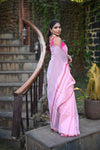 Tarang ~ Handloom Cotton Silk Sleek Designer Border in Feather Pink - verymuchindian.com