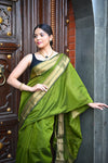 Tarang ~ Handloom Cotton Silk Sleek Designer Border in First Light Green - verymuchindian.com
