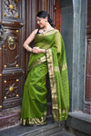 Tarang ~ Handloom Cotton Silk Sleek Designer Border in First Light Green - verymuchindian.com