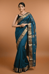 Tarang ~ Handloom Cotton Silk Sleek Designer Border in Ink Blue - verymuchindian.com