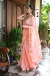 Tarang ~ Handloom Cotton Silk Sleek Designer Border in Light Peach - verymuchindian.com