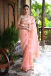 Tarang ~ Handloom Cotton Silk Sleek Designer Border in Light Peach - verymuchindian.com