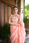 Tarang ~ Handloom Cotton Silk Sleek Designer Border in Light Peach - verymuchindian.com