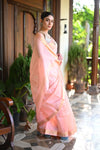Tarang ~ Handloom Cotton Silk Sleek Designer Border in Light Peach - verymuchindian.com