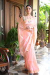 Tarang ~ Handloom Cotton Silk Sleek Designer Border in Light Peach - verymuchindian.com