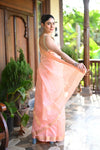 Tarang ~ Handloom Cotton Silk Sleek Designer Border in Light Peach - verymuchindian.com