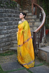 Tarang ~ Handloom Cotton Silk Sleek Designer Border in Limelight Yellow with Rainbow Shien - verymuchindian.com