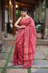 Tarang ~ Handloom Cotton Silk Sleek Designer Border in Mauve Pink - verymuchindian.com