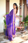 Tarang ~ Handloom Cotton Silk Sleek Designer Border in Purple & Gold - verymuchindian.com