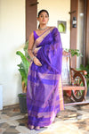 Tarang ~ Handloom Cotton Silk Sleek Designer Border in Purple & Gold - verymuchindian.com