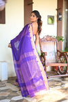 Tarang ~ Handloom Cotton Silk Sleek Designer Border in Purple & Gold - verymuchindian.com