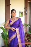 Tarang ~ Handloom Cotton Silk Sleek Designer Border in Purple & Gold - verymuchindian.com