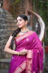 Tarang ~ Handloom Cotton Silk Sleek Designer Border in Rose Pink with Exclusive Buttis - verymuchindian.com