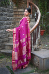 Tarang ~ Handloom Cotton Silk Sleek Designer Border in Rose Pink with Exclusive Buttis - verymuchindian.com