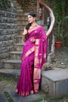 Tarang ~ Handloom Cotton Silk Sleek Designer Border in Rose Pink with Exclusive Buttis - verymuchindian.com