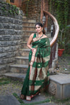 Tarang ~ Handloom Cotton Silk Sleek Designer Border in Royal Green with Exclusive Buttis - verymuchindian.com