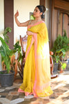 Tarang ~ Handloom Cotton Silk Sleek Designer Border in Yellow & Pink - verymuchindian.com