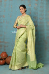 Tejaswi ~ Exclusive High Quality Handloom Banarasi Cotton Saree with Beautiful Abstract Print- Honeydew Green - verymuchindian.com