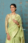Tejaswi ~ Exclusive High Quality Handloom Banarasi Cotton Saree with Beautiful Abstract Print- Honeydew Green - verymuchindian.com