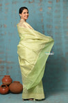 Tejaswi ~ Exclusive High Quality Handloom Banarasi Cotton Saree with Beautiful Abstract Print- Honeydew Green - verymuchindian.com