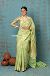 Tejaswi ~ Exclusive High Quality Handloom Banarasi Cotton Saree with Beautiful Abstract Print- Honeydew Green - verymuchindian.com