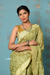 Tejaswi ~ Exclusive High Quality Handloom Banarasi Cotton Saree with Beautiful Abstract Print- Leaf Green - verymuchindian.com