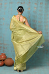 Tejaswi ~ Exclusive High Quality Handloom Banarasi Cotton Saree with Beautiful Abstract Print- Leaf Green - verymuchindian.com