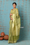 Tejaswi ~ Exclusive High Quality Handloom Banarasi Cotton Saree with Beautiful Abstract Print- Leaf Green - verymuchindian.com