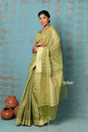 Tejaswi ~ Exclusive High Quality Handloom Banarasi Cotton Saree with Beautiful Abstract Print- Leaf Green - verymuchindian.com