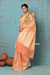 Tejaswi ~ Exclusive High Quality Handloom Banarasi Cotton Saree with Beautiful Abstract Print- Peach - verymuchindian.com