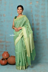 Tejaswi ~ Exclusive High Quality Handloom Banarasi Cotton Saree with Beautiful Abstract Print- Sage Green - verymuchindian.com